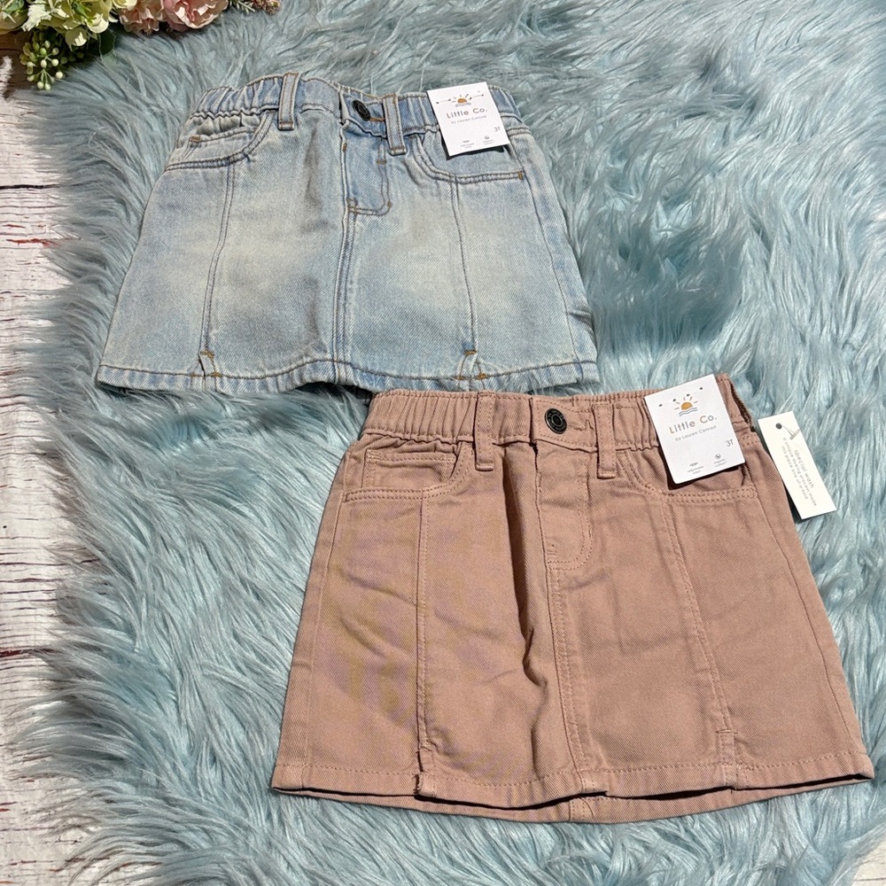 NWT Little Co. by Lauren Conrad Denim & Tan Skirt Lot of 2 sz 3T